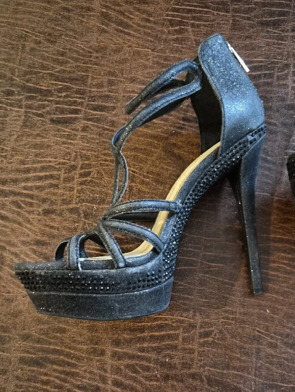 Jessica Simpson Black Strappy Glitter Heels